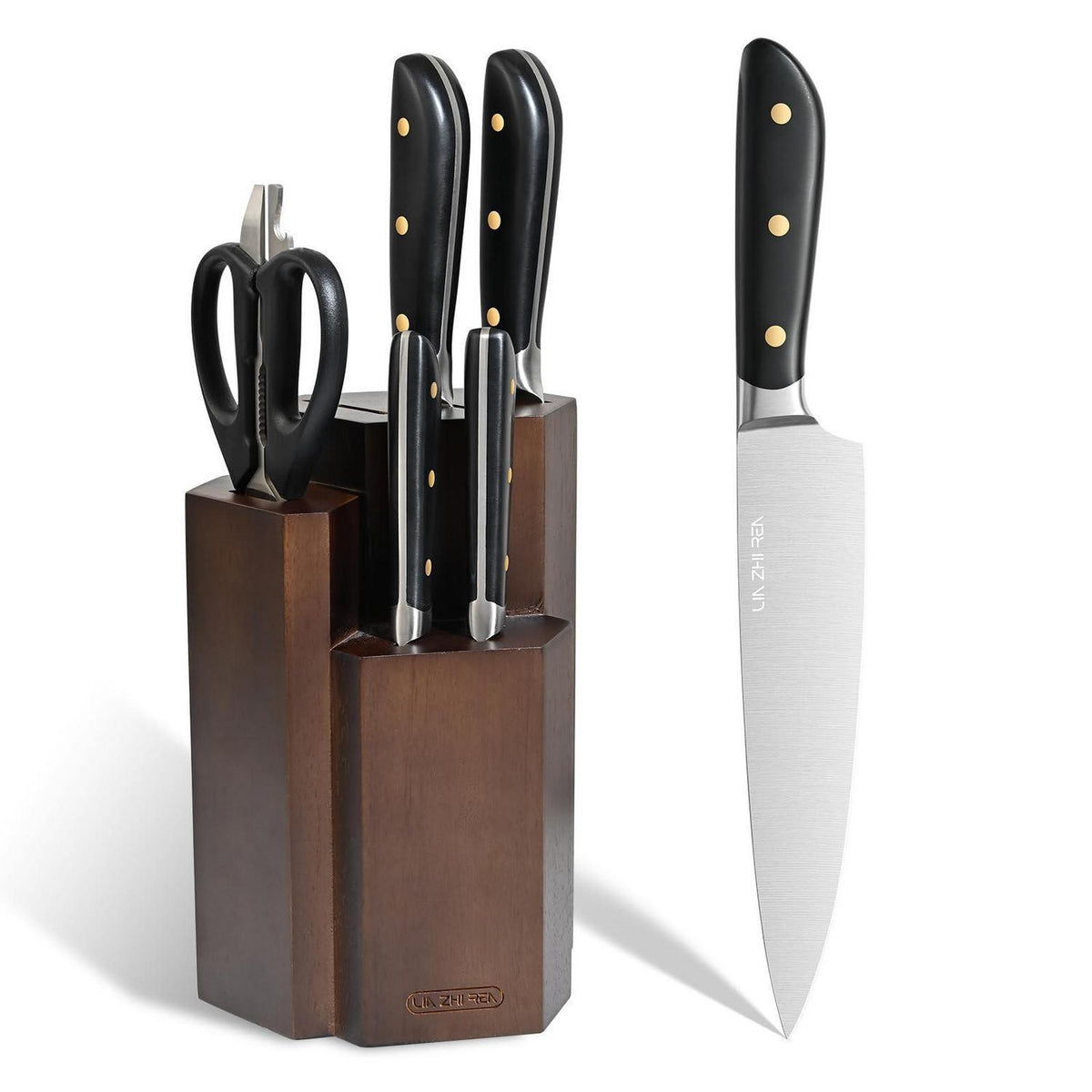 7-teiliges Küchenmesser-Set Edelstahl mit Messerblock