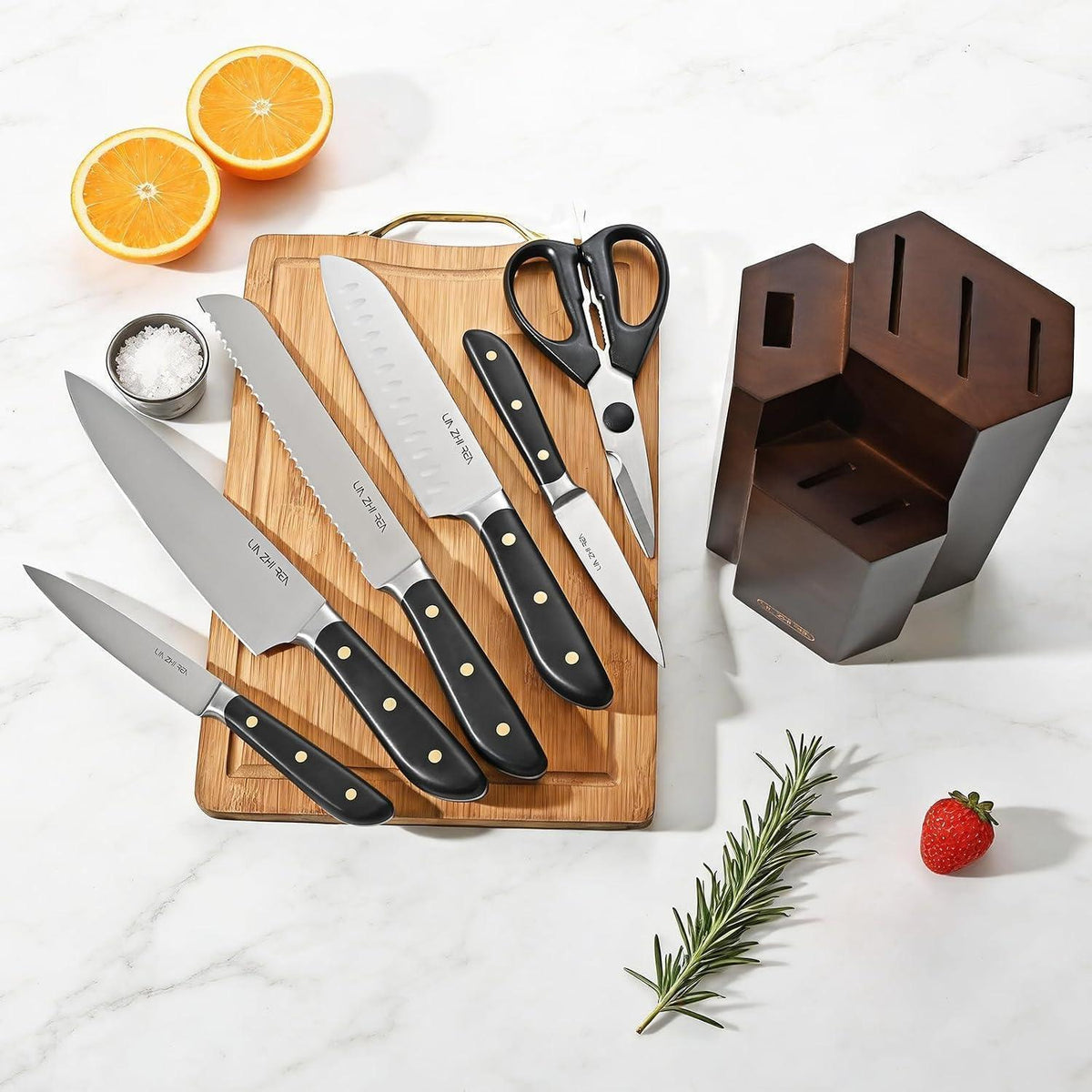 7-teiliges Küchenmesser-Set Edelstahl mit Messerblock