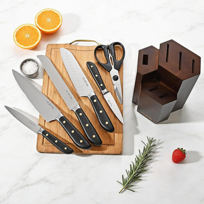 7-teiliges Küchenmesser-Set Edelstahl mit Messerblock