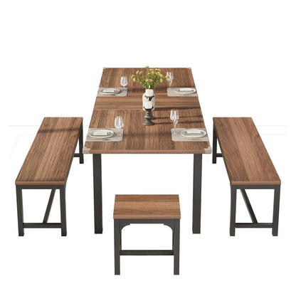 Ausziehbarer Esstisch Set mit Bänken | Industrial Dining Gruppe Walnuss