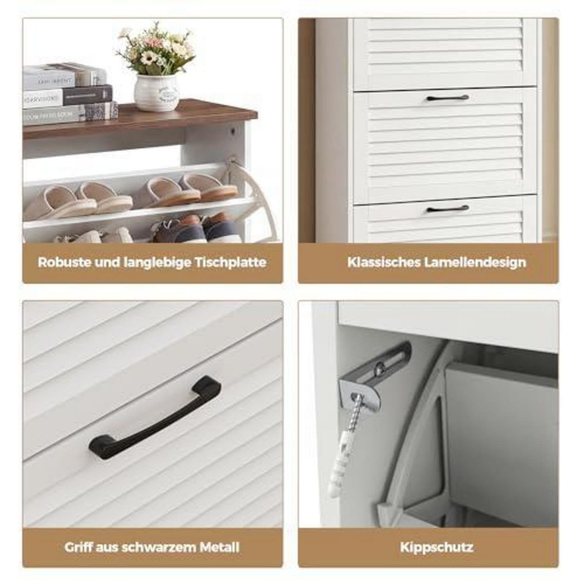BonVache Schuhschrank 3 Klappen – Weiß, Schmal & Platzsparend