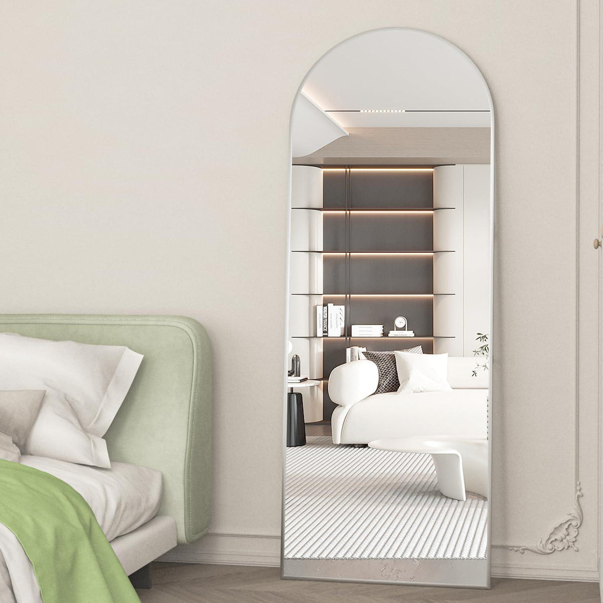 Ganzkörperspiegel Bogen 162x53cm – Stand- & Wandspiegel Silber