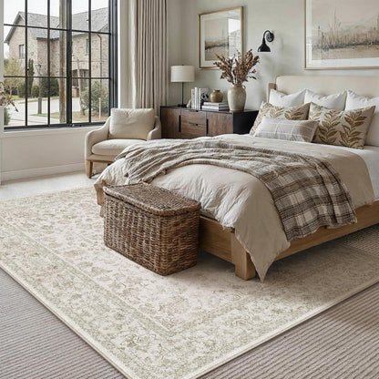 Creme Teppich Wohnzimmer 160x230cm – Waschbar & Rutschfest