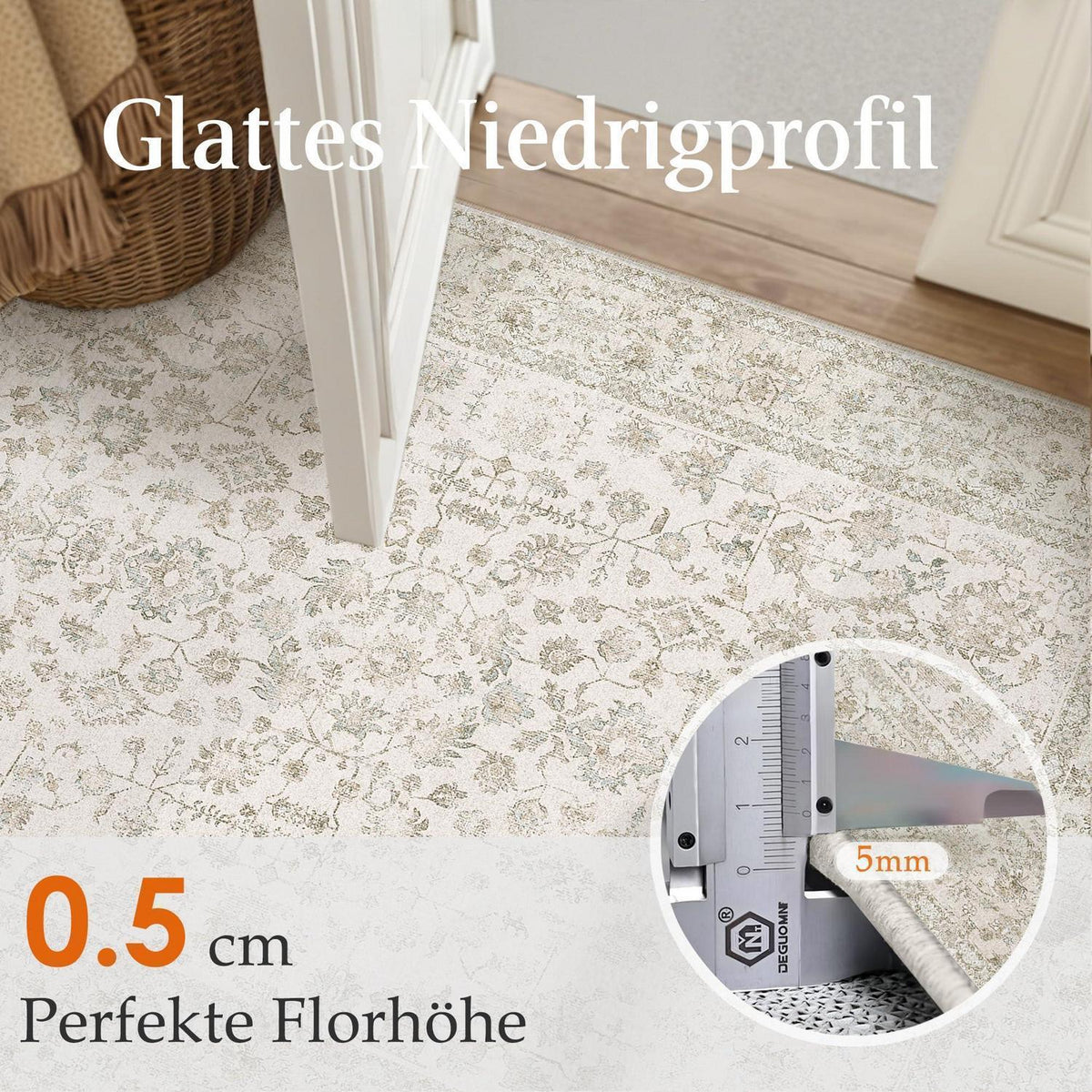 Creme Teppich Wohnzimmer 160x230cm – Waschbar & Rutschfest