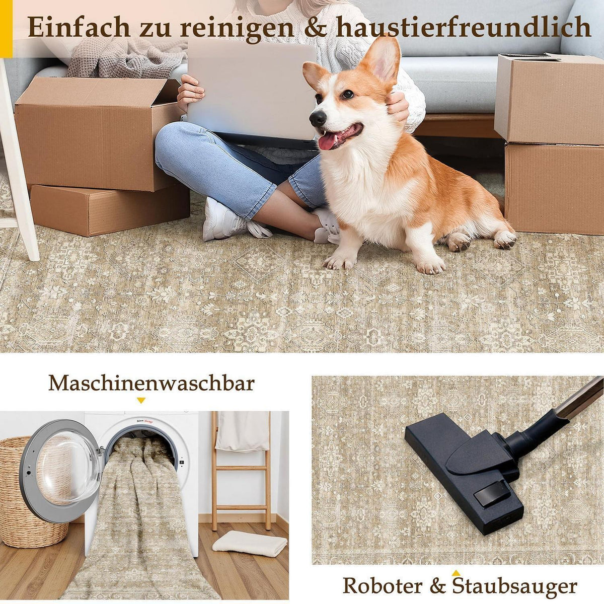 Vintage Teppich Beige 160x230cm - Wohnzimmer & Schlafzimmer