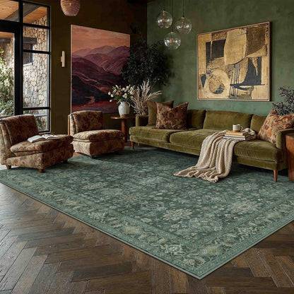 Vintage Teppich Grün 160x230cm - Rechteckiger Wohnzimmerteppich