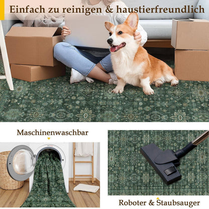 Vintage Teppich Grün 160x230cm - Rechteckiger Wohnzimmerteppich