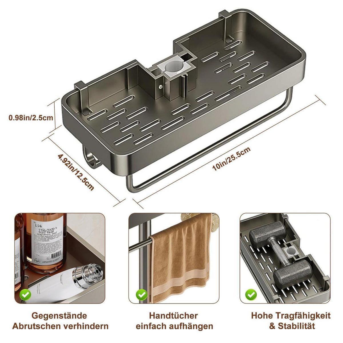 Duschablage Ohne Bohren für Duschstange – Shampoo Halterung Badezimmer Organizer