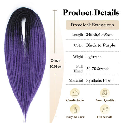 24 Zoll Dreadlock Extensions – Handgefertigte Locs Schwarz Lila
