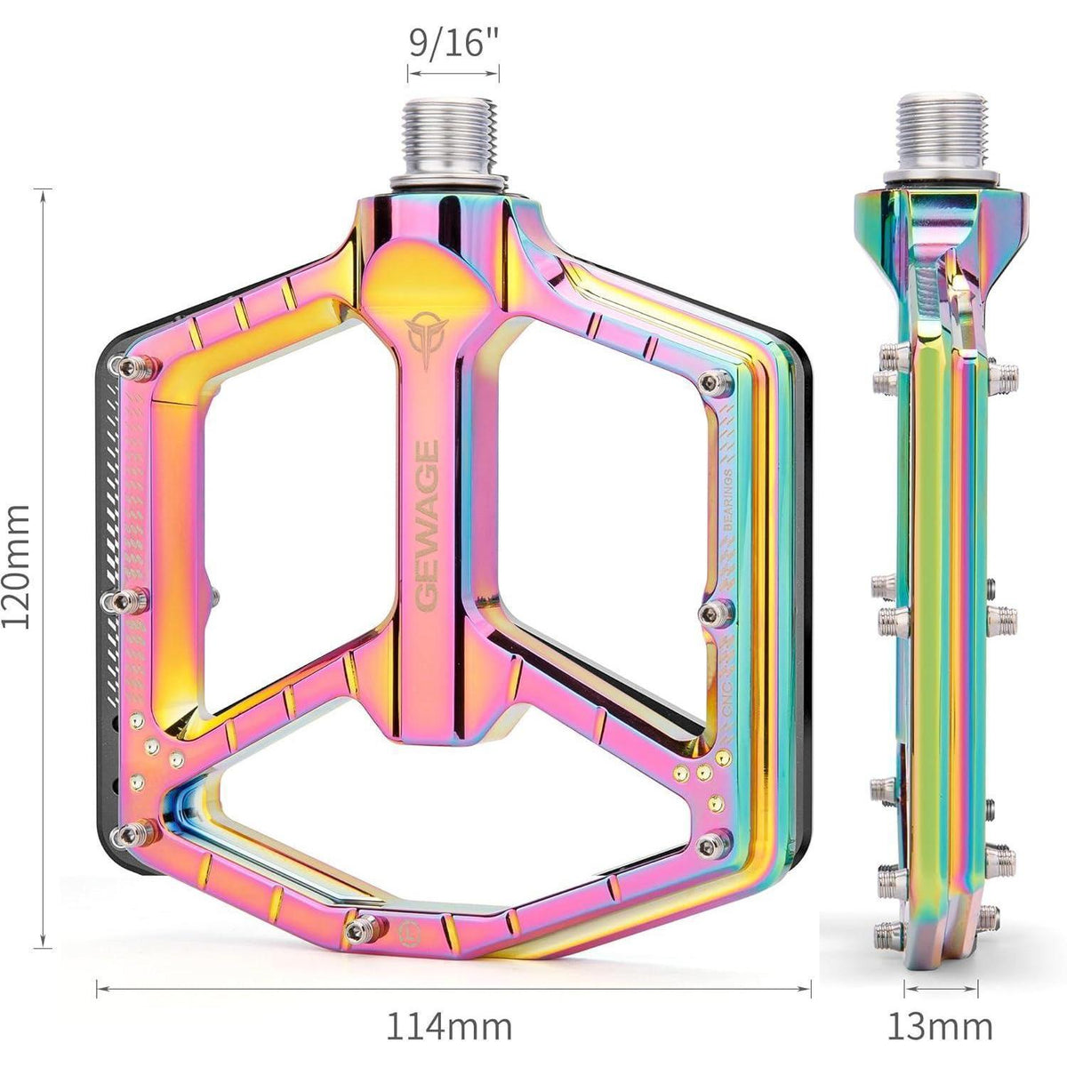 MTB Pedale Profi-Edition – CNC Aluminium, Ultraflach, Rainbow Glossy