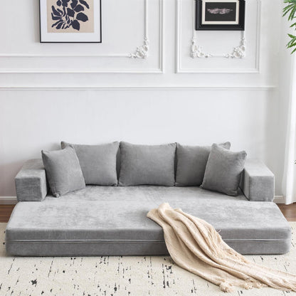 Schlafsofa 200x140cm mit 5 Kissen – Grau, Bequem & Flexibel