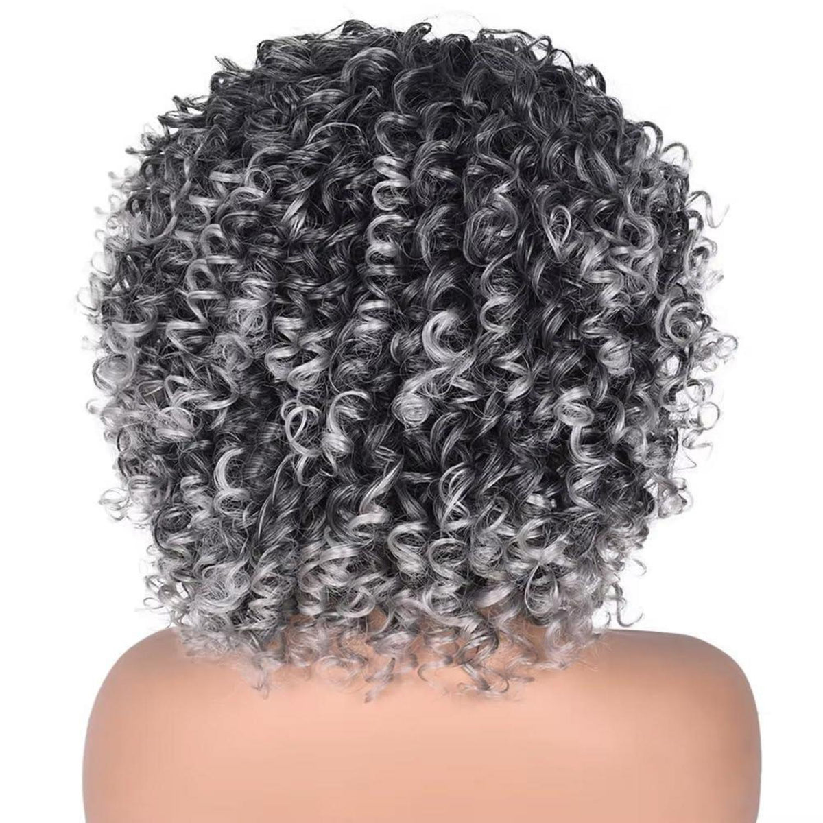 Lockige Perücke Afro Kinky Schwarz-Grau 14 Zoll