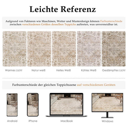 Runder Vintage Teppich 180cm Beige Waschbar – Distressed Design