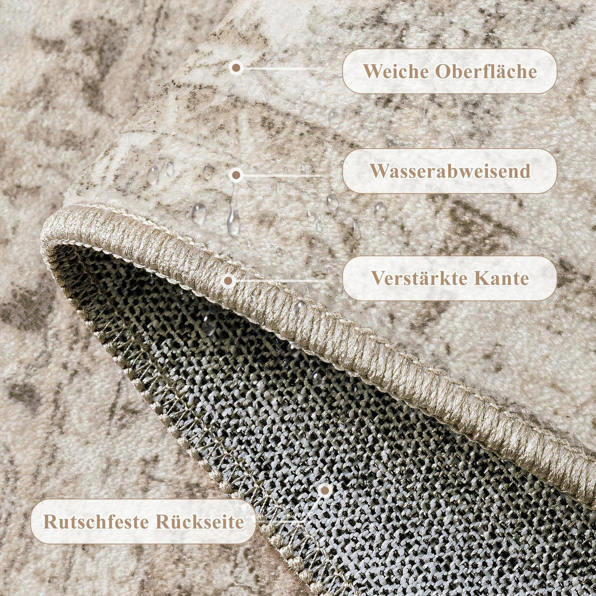 Runder Vintage Teppich 180cm Beige Waschbar – Distressed Design