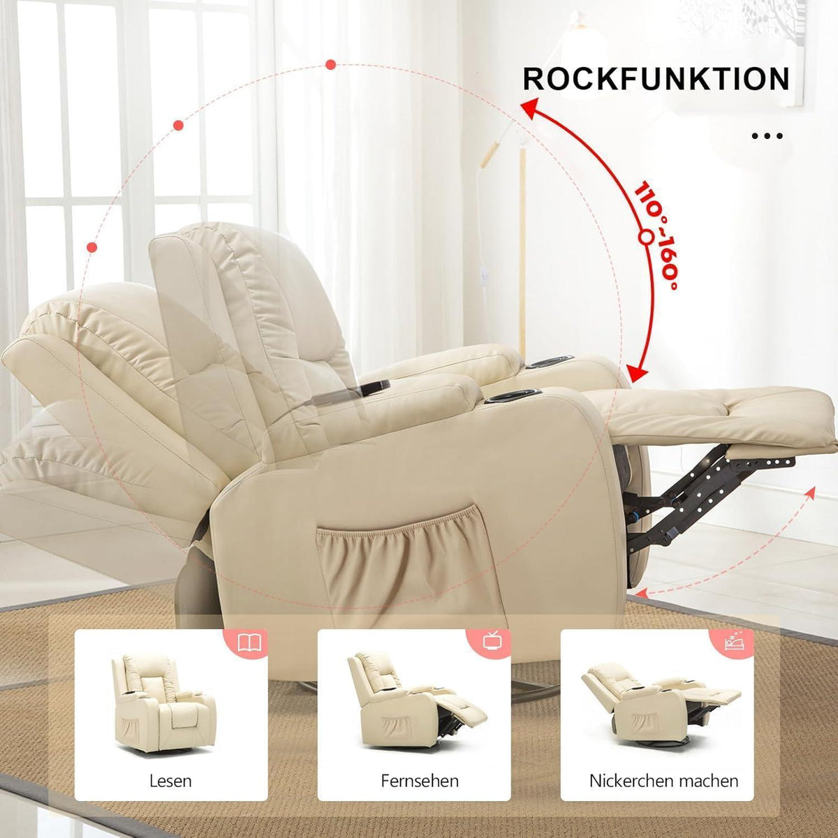 Relaxsessel mit Verstellbarer Rückenlehne & Fußstütze, Weiß