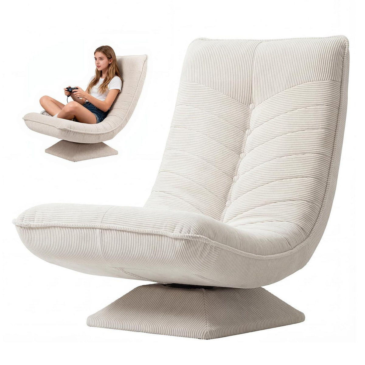 Verstellbarer Bodenstuhl Relaxsessel Beige – 360° Drehbar & Klappbar