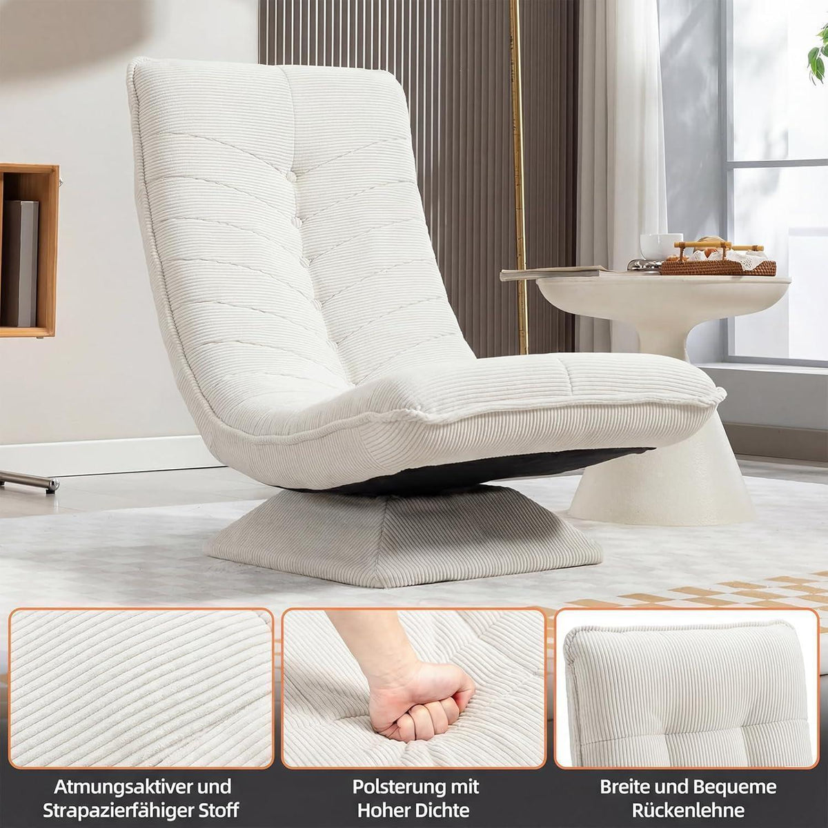 Verstellbarer Bodenstuhl Relaxsessel Beige – 360° Drehbar & Klappbar