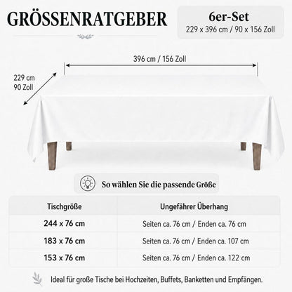 Weißes Tischdecken-Set 6er Pack, 229x396 cm, Rechteckig