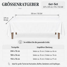 Weißes Tischdecken-Set 6er Pack, 229x335 cm, Rechteckig
