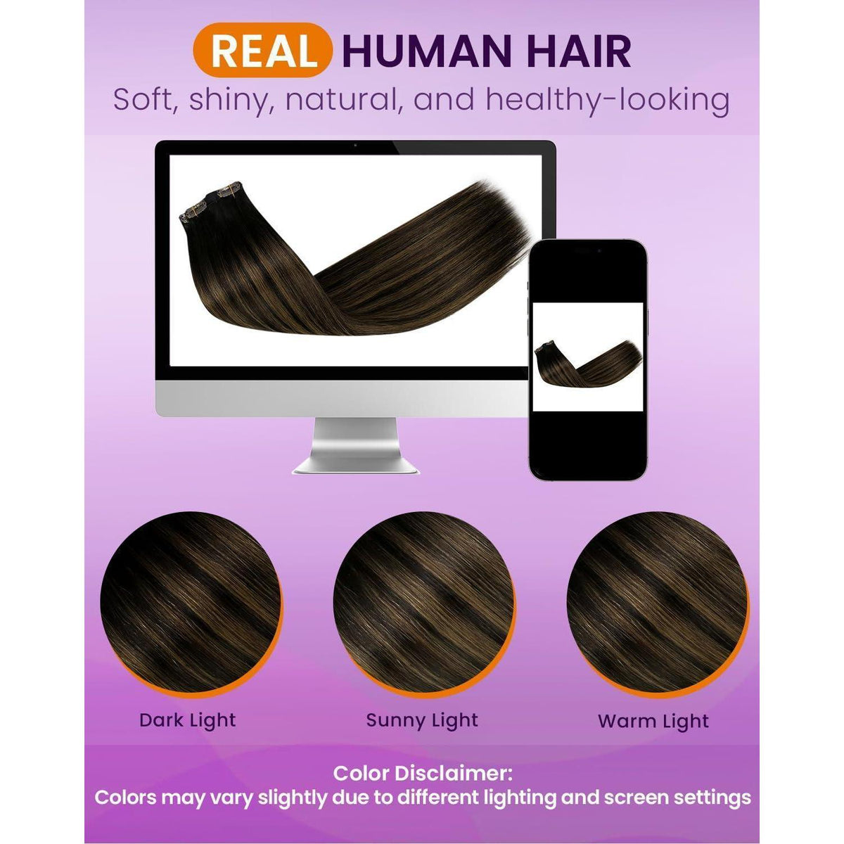 Clip in Haarverlängerung Echthaar Braun 55cm - Dunkelbraun