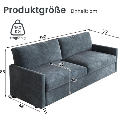 3-Sitzer Stoffsofa Blaugrau – Modernes Sofa 190 cm