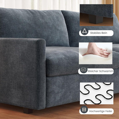 3-Sitzer Stoffsofa Blaugrau – Modernes Sofa 190 cm