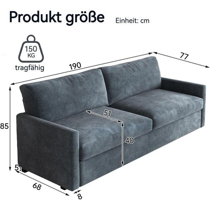3-Sitzer Stoffsofa Blaugrau – Modernes Wohnzimmer Sofa 190cm