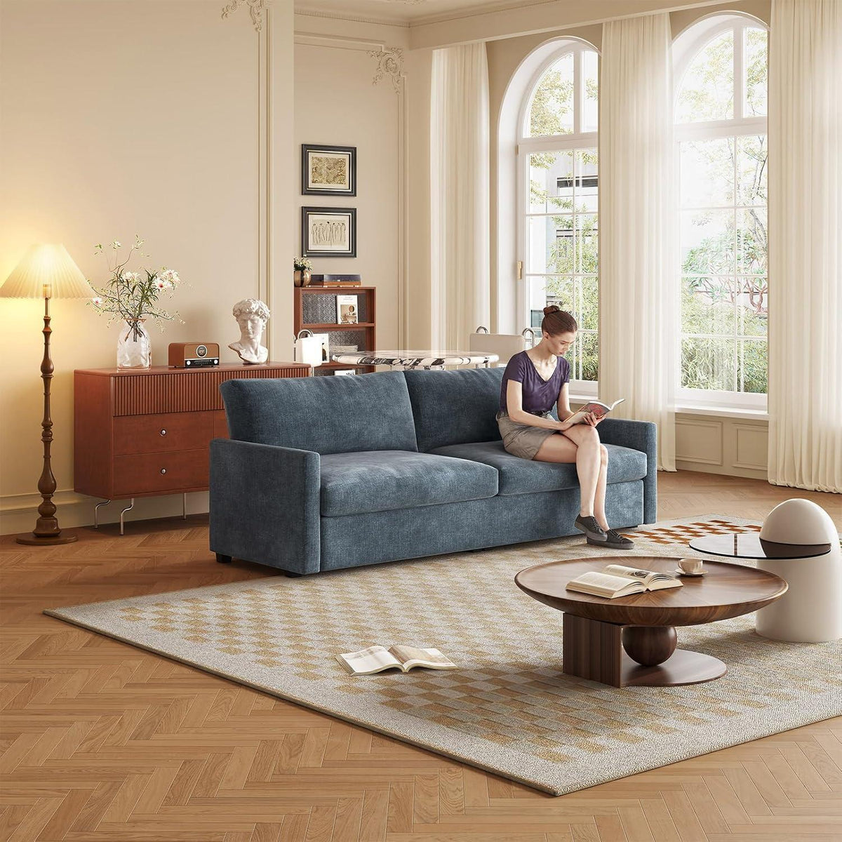3-Sitzer Stoffsofa Blaugrau – Modernes Wohnzimmer Sofa 190cm