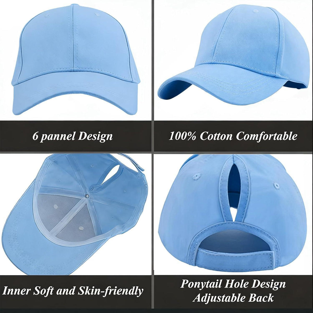 Damen Pferdeschwanz Baseball Cap – Einstellbar & Himmelblau