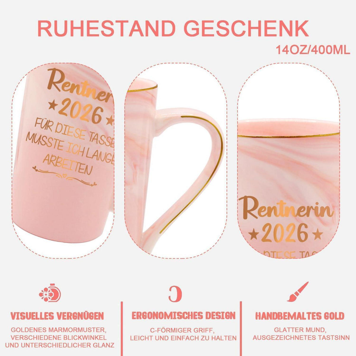 Rentnerin 2026 Tasse - Ruhestand Geschenk für Frauen Rosa 400ml