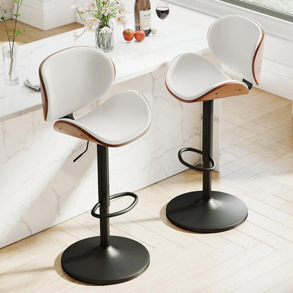 Barhocker Set 2er – Höhenverstellbar, Holz, Weiß in Lederoptik