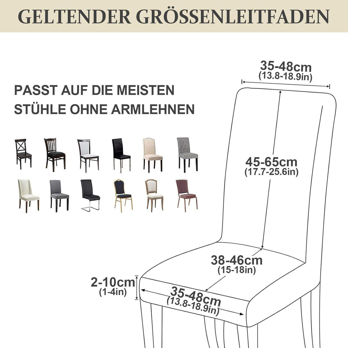 Elastische Stuhlhussen 6er Set - Hellgrau & Beige