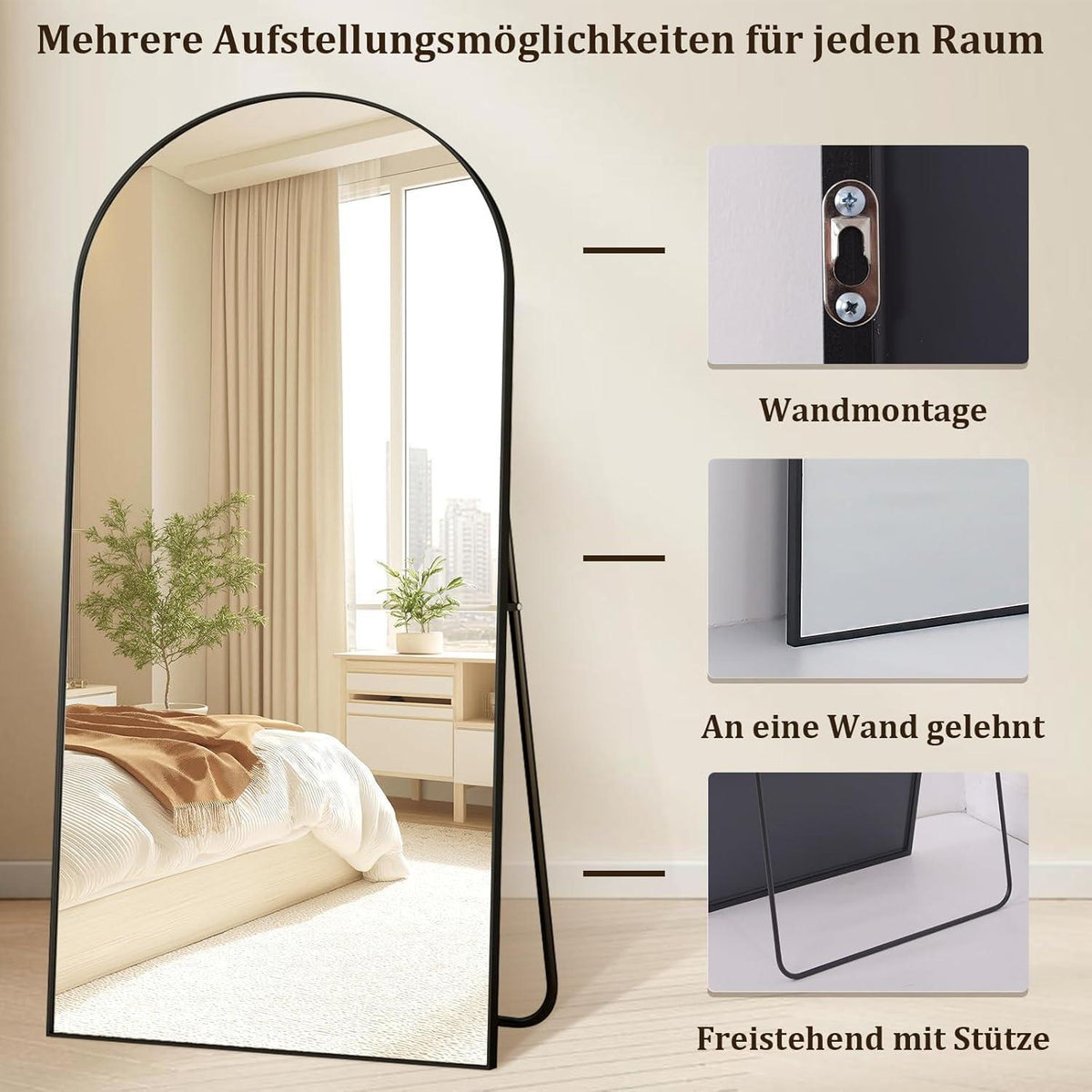 Großer Ganzkörperspiegel 195x95 cm mit Ständer – Stehend & Hängend