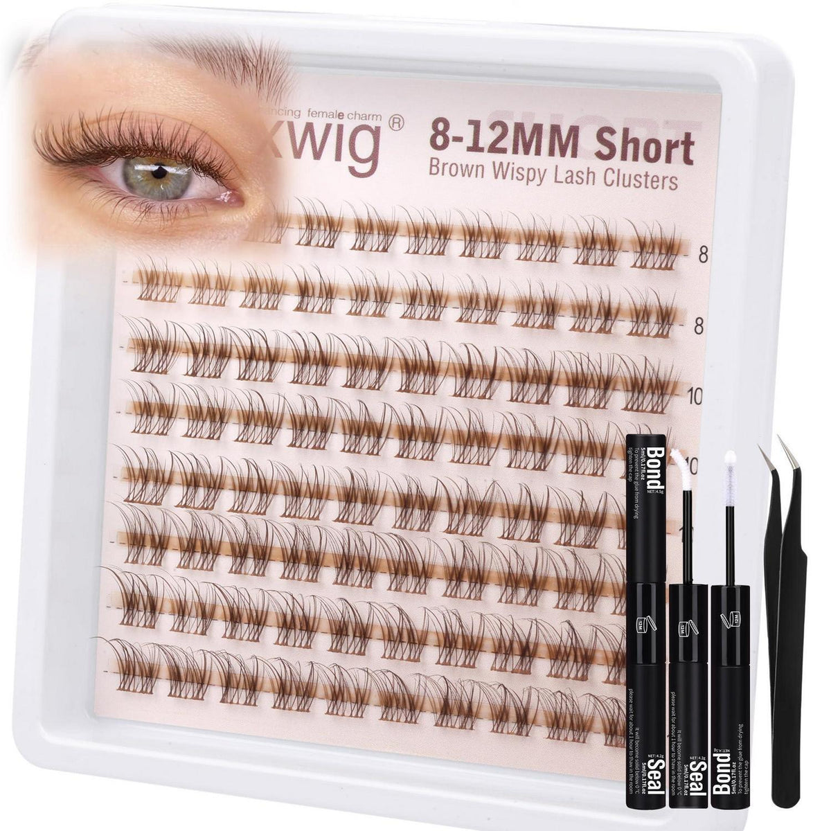 Braune Wimpern Cluster Set 8-12mm – Natürliche Kurz Wimpernverlängerung
