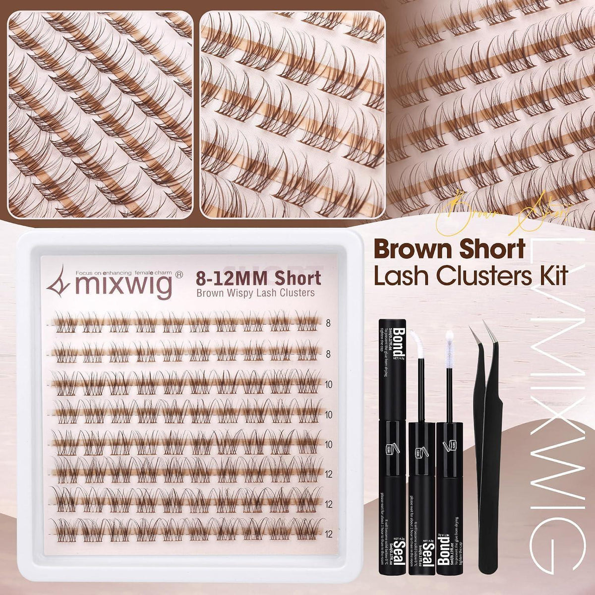 Braune Wimpern Cluster Set 8-12mm – Natürliche Kurz Wimpernverlängerung