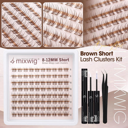 Braune Wimpern Cluster Set 8-12mm – Natürliche Kurz Wimpernverlängerung