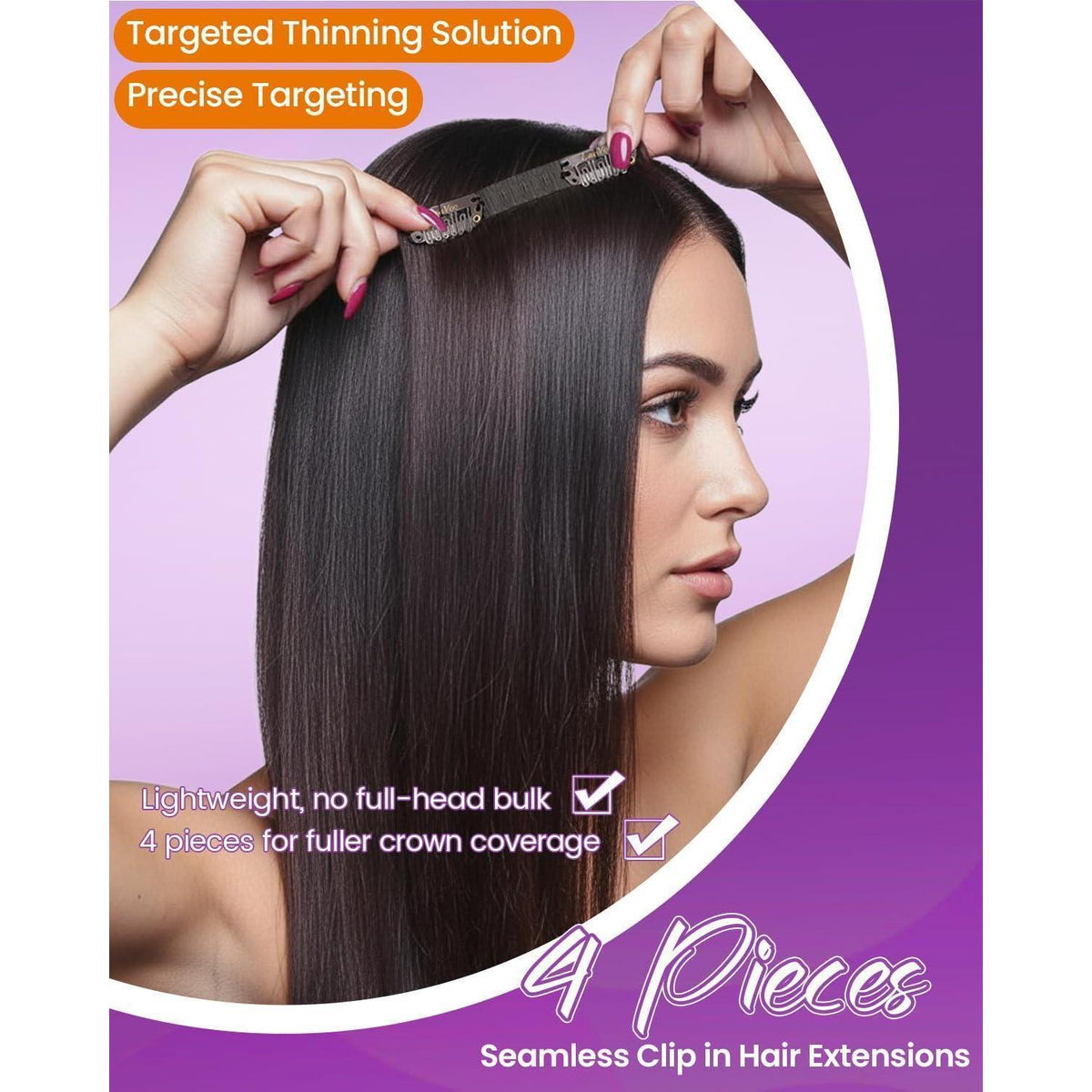 Clip-in Echthaar Extensions Ombre Schwarz Silber 35cm