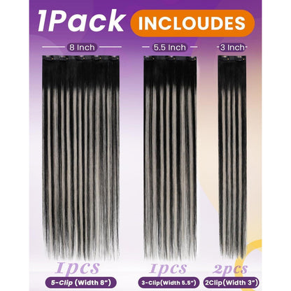 Clip-in Echthaar Extensions Ombre Schwarz Silber 35cm