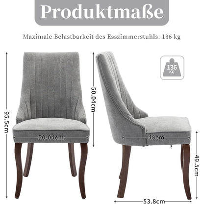 Esszimmerstühle Set 8 Grau, Bequeme Polsterstühle mit Holzbeinen