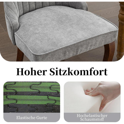 Esszimmerstühle Set 8 Grau, Bequeme Polsterstühle mit Holzbeinen