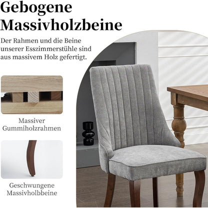 Esszimmerstühle Set 8 Grau, Bequeme Polsterstühle mit Holzbeinen