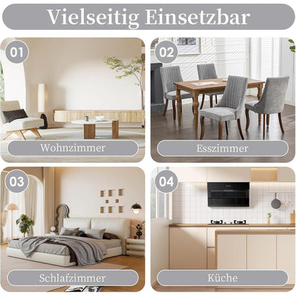 Esszimmerstühle Set 8 Grau, Bequeme Polsterstühle mit Holzbeinen