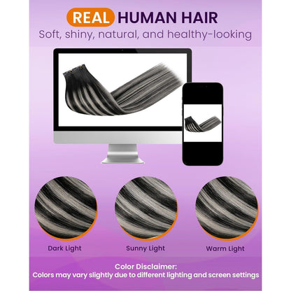 Clip-in Echthaar Extensions Schwarz Silber 50cm