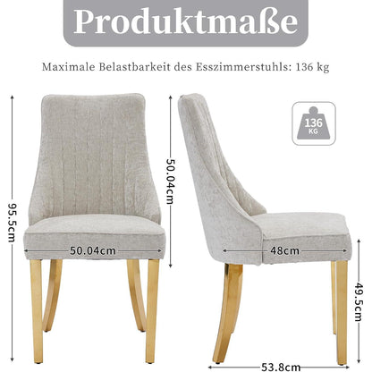 Bequeme Esszimmerstühle 8er Set mit Stoffbezug & Goldbeinen