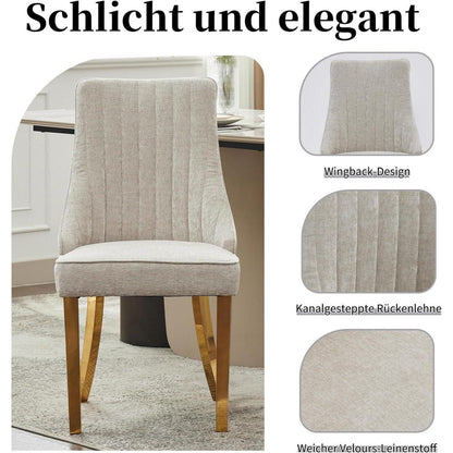 Bequeme Esszimmerstühle 8er Set mit Stoffbezug & Goldbeinen