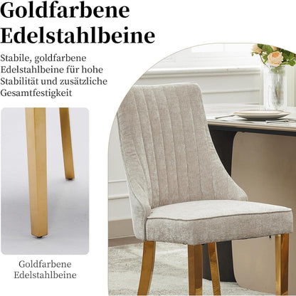 Bequeme Esszimmerstühle 8er Set mit Stoffbezug & Goldbeinen