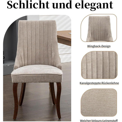 Esszimmerstühle Set 8 – Bequeme Stoffstühle mit Massivholzbeinen