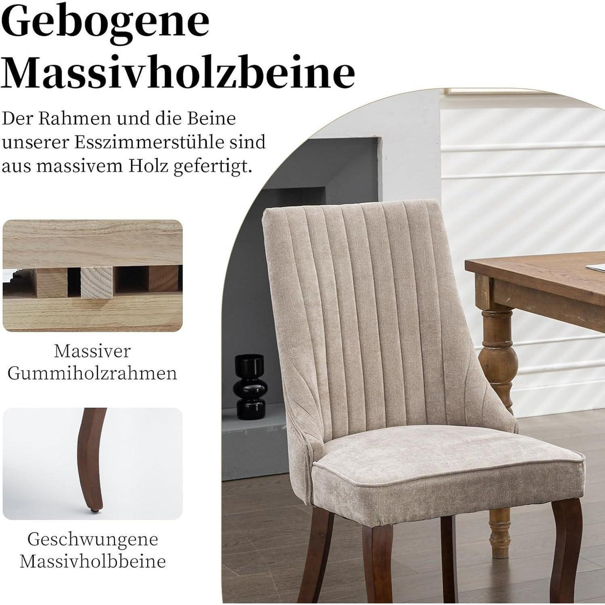 Esszimmerstühle Set 8 – Bequeme Stoffstühle mit Massivholzbeinen