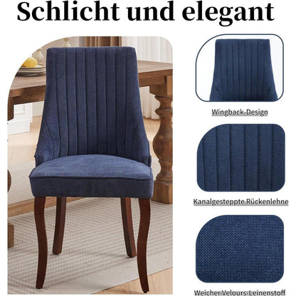 Esszimmerstühle Set 4 Blau, Bequeme Polsterstühle mit Holzbeinen
