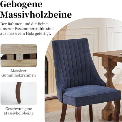 Esszimmerstühle Set 6 Blau, Bequeme Polsterstühle mit Holzbeinen